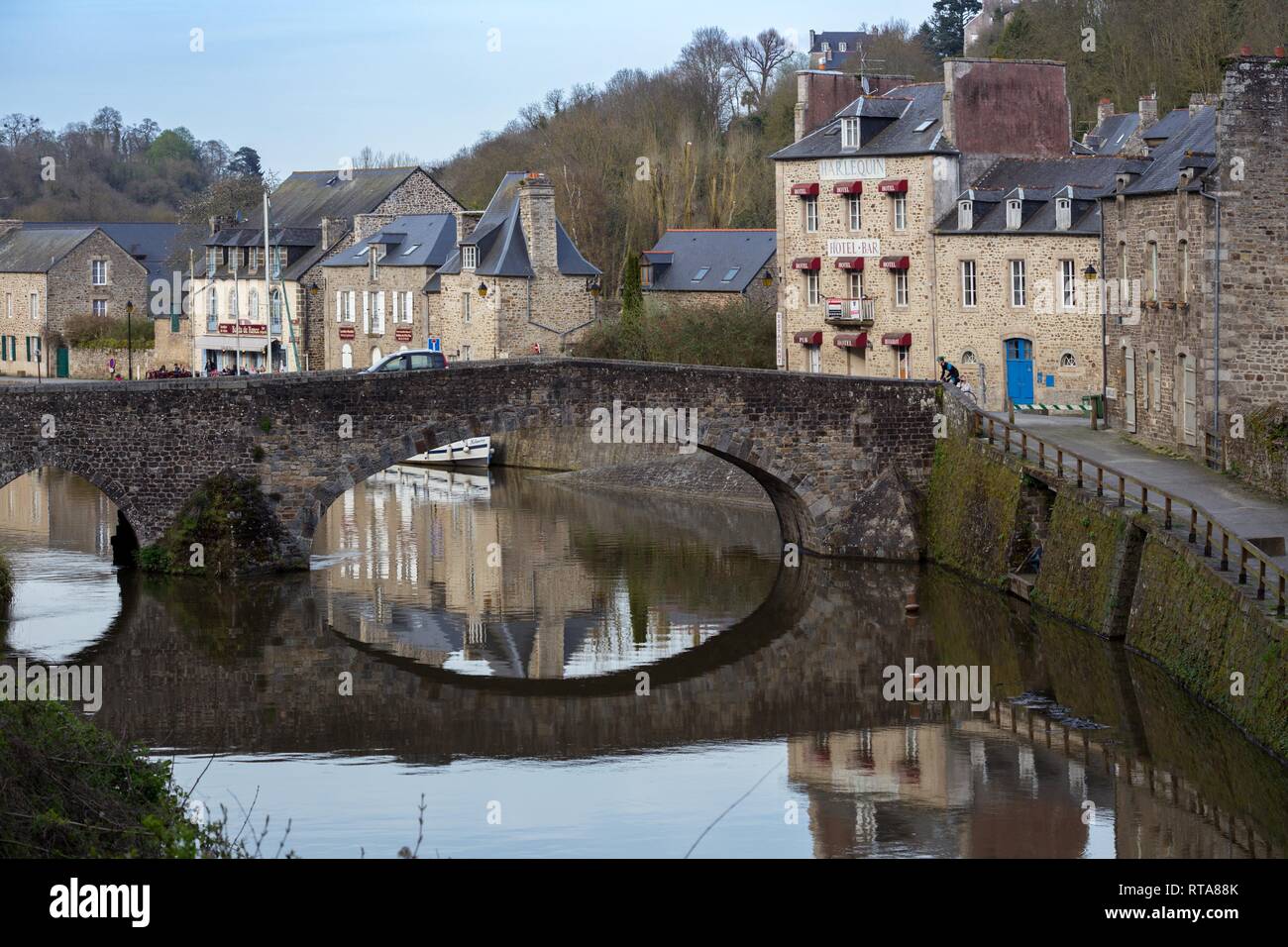 DINAN, FRANCE - APRIL 6, 2018: view of the port of the famous city of Dinan. Normandy, France Stock Photo