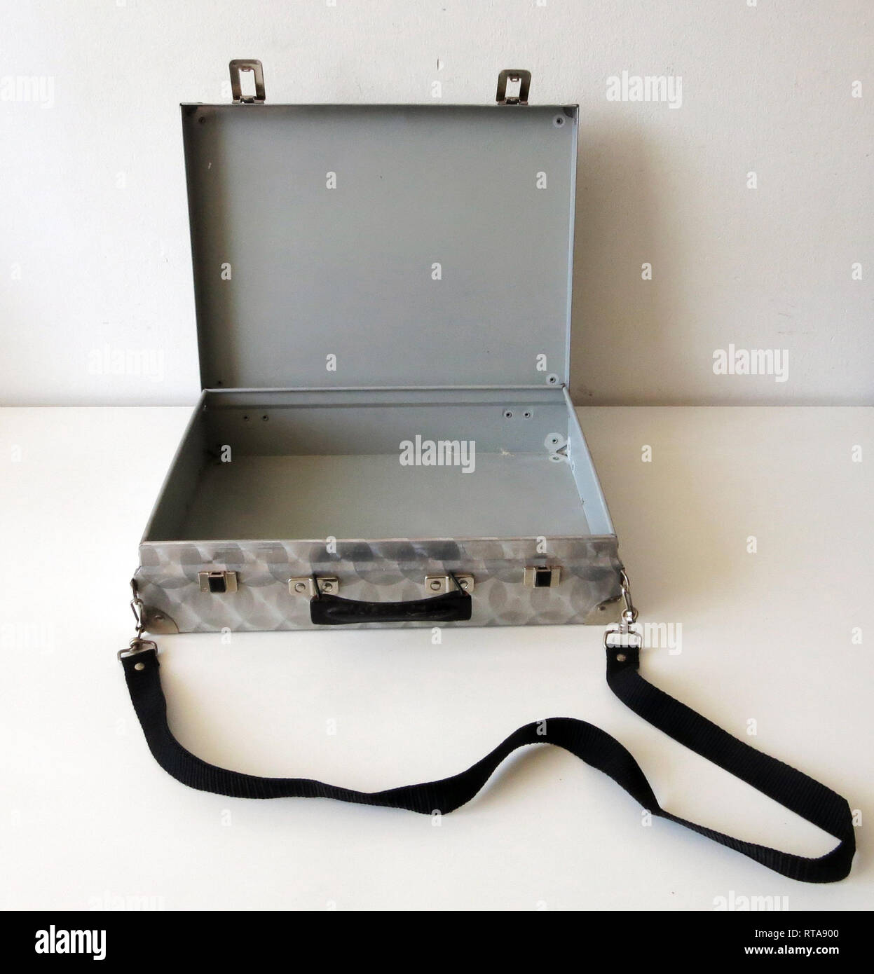 Vintage metal briefcase with strap Stock Photo Alamy