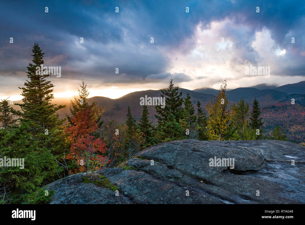 Autumn sunrise from Mt Jo, Adirondack High Peaks Region, Essex Co., New York Stock Photo