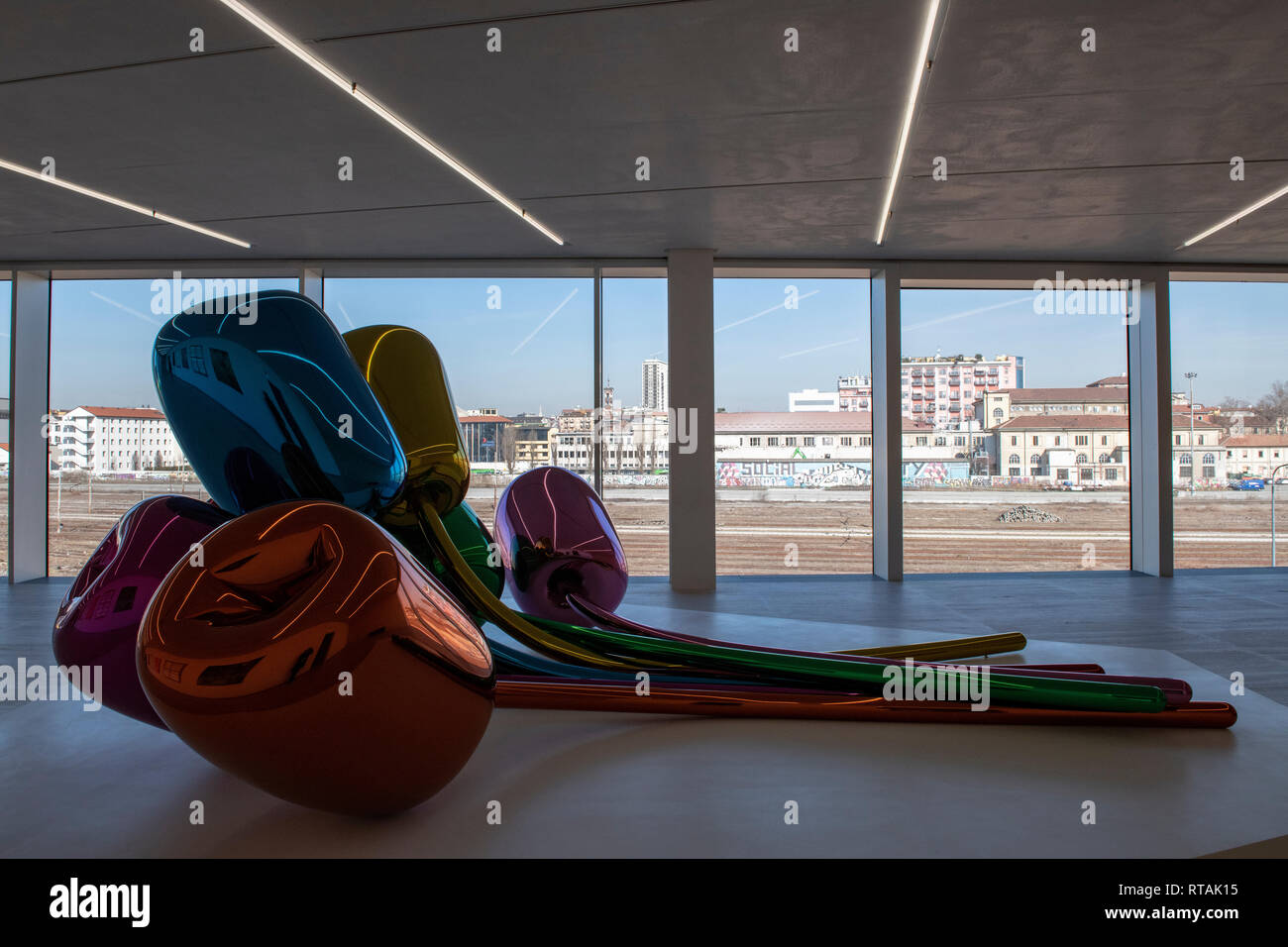 Tulips by Jeff Koons, in the new Torre building of Fondazione Prada, Milan, Italy Stock Photo