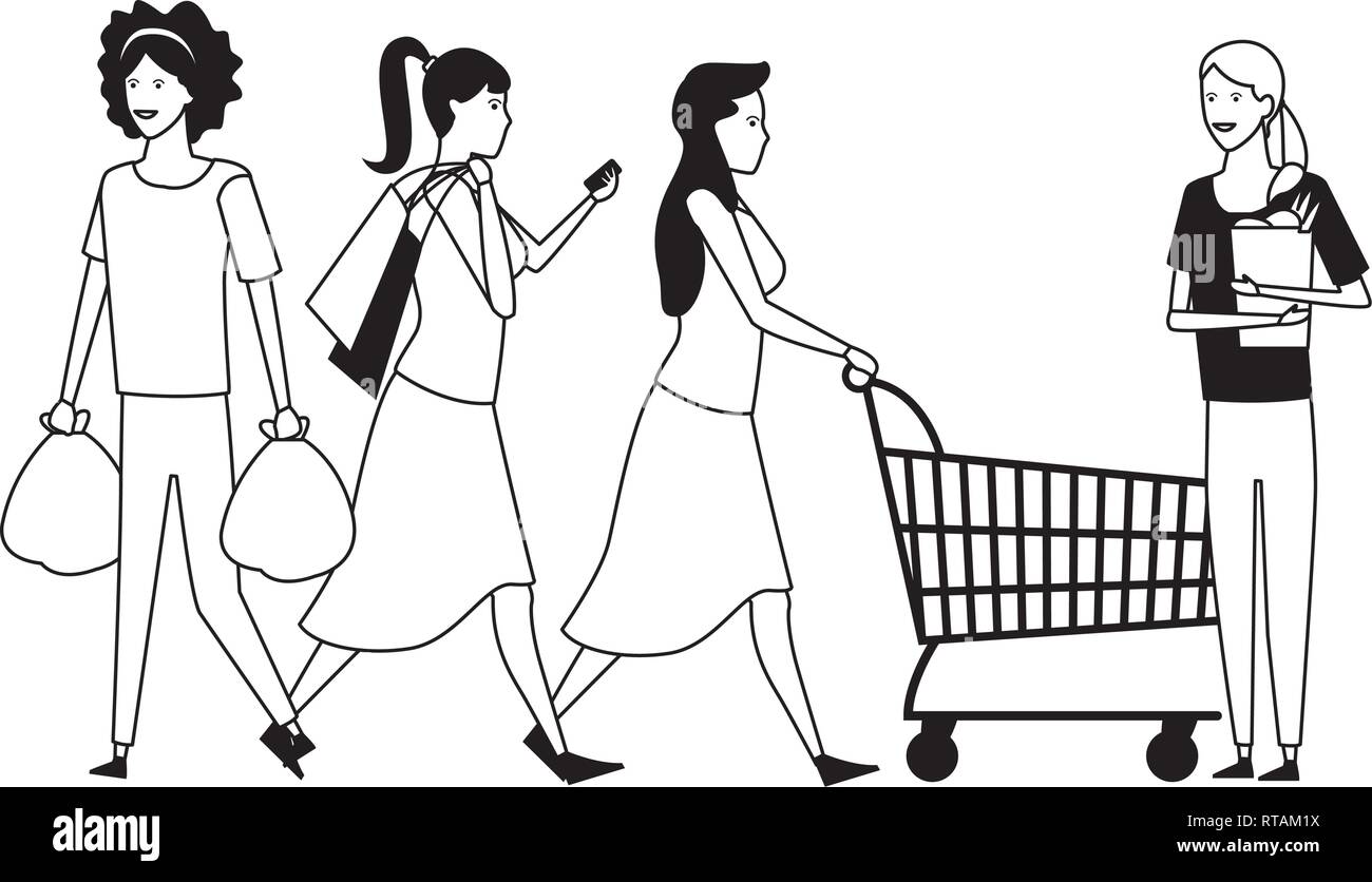 People shopping cartoon in black and white Stock Vector Image & Art - Alamy