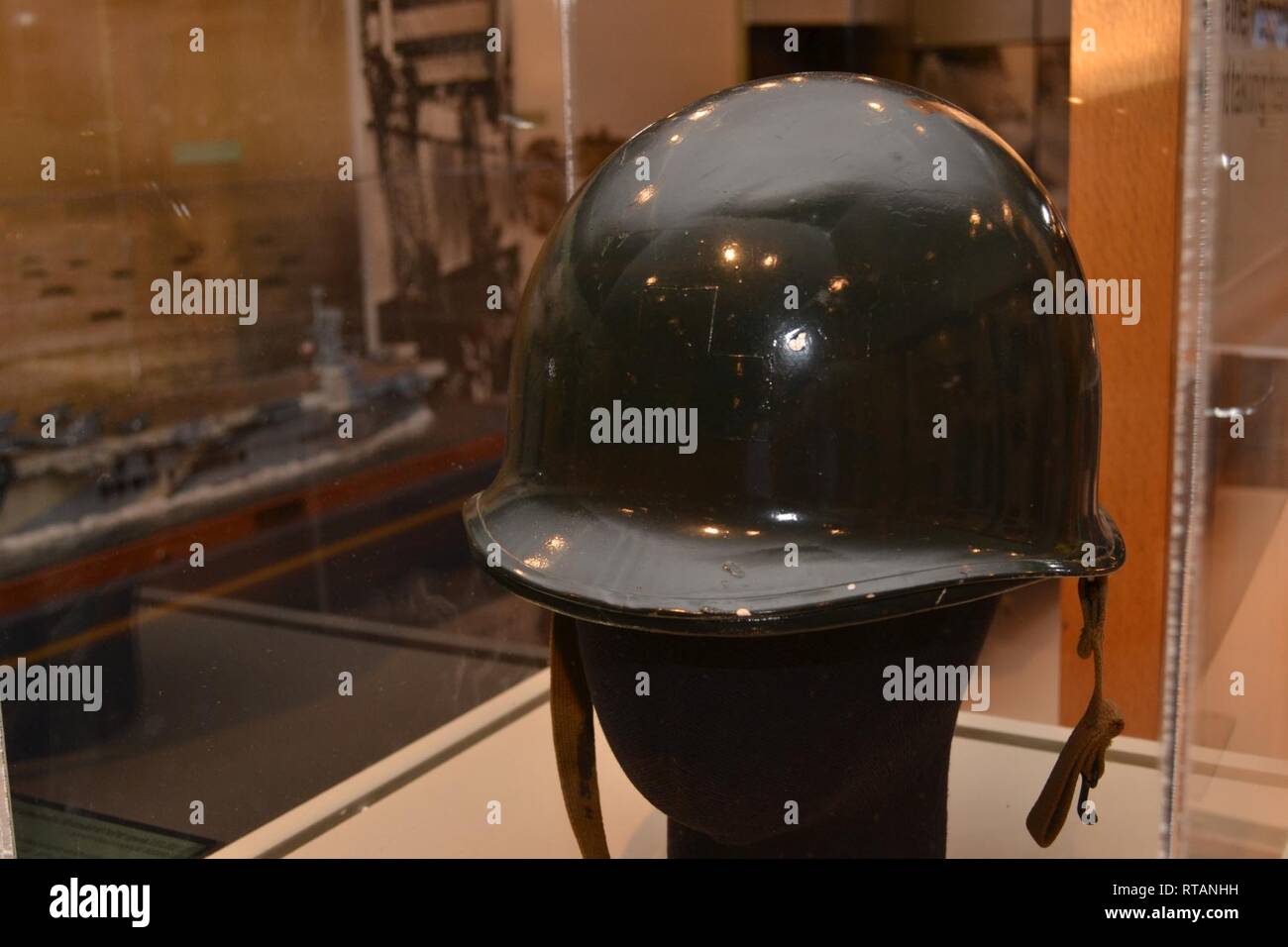 U.S. Navy M1 Steel Helmet, 1945. Accession # HRNM 1993-209D-003. The U.S. military replaced World War One style helmets in 1941. The M1 helmet, which replaced the M1917A1 design, was the most U.S. Navy M1 Steel Helmet, 1945. Accession # HRNM 1993-209D-003. The U.S. military replaced World War One style helmets in 1941. The M1 helmet, which replaced the M1917A1 design, was the most
