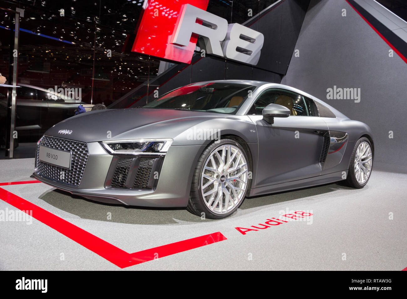 GENEVA, SWITZERLAND - MARCH 4, 2015: Official debut of the New Audi R8 V10  Plus at the 85th International Geneva Motor Show in Palexpo Stock Photo -  Alamy