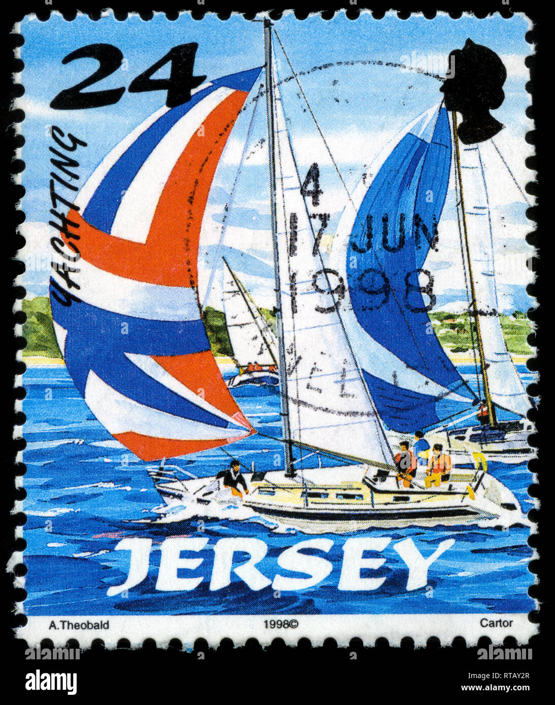 Postage stamp from Jersey in the Sailing series issued in 1998 Stock
