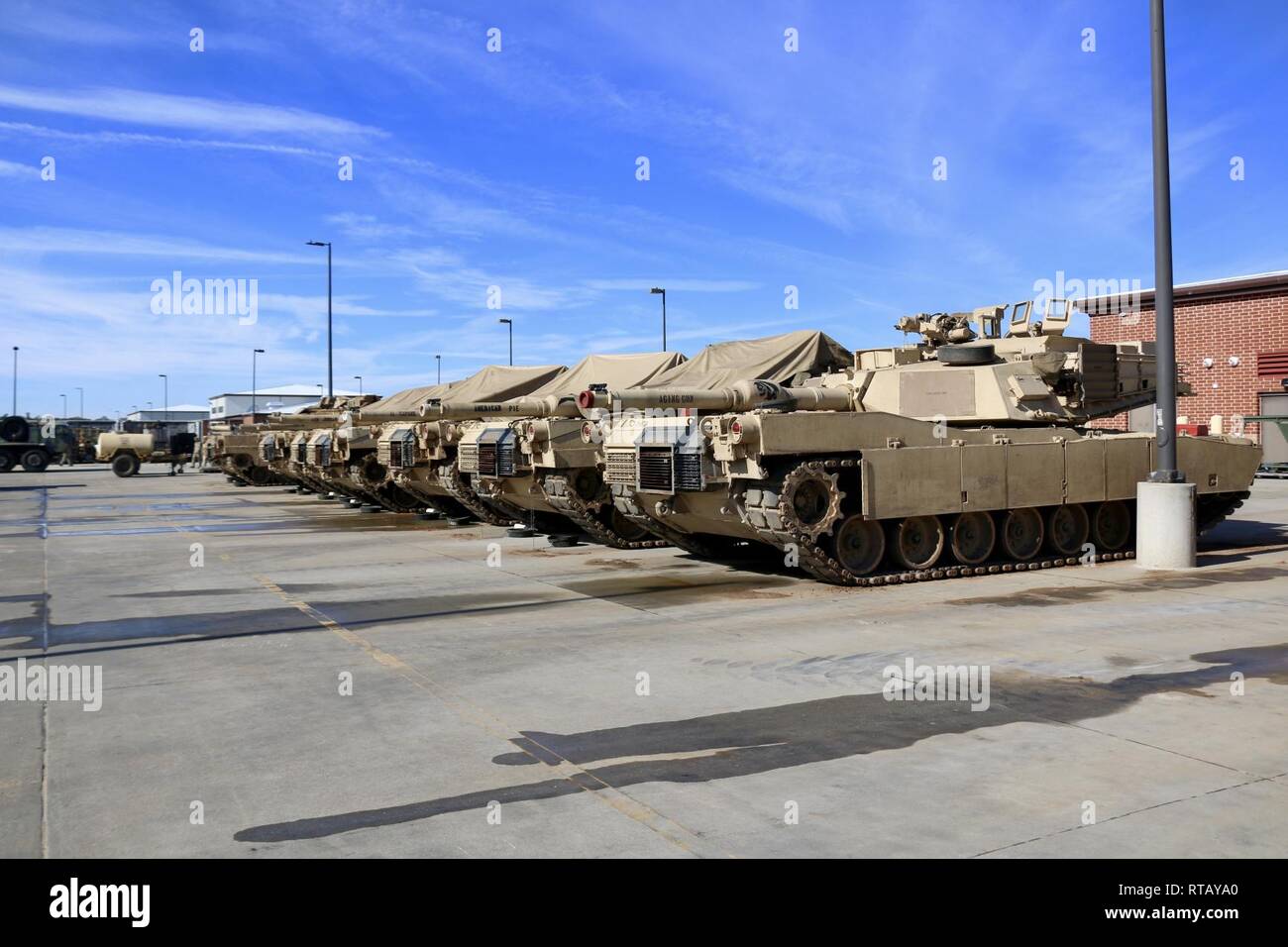 M1A1 Abrams Tanks assigned to 3rd Battalion, 67th Armored Regiment, 2nd ...