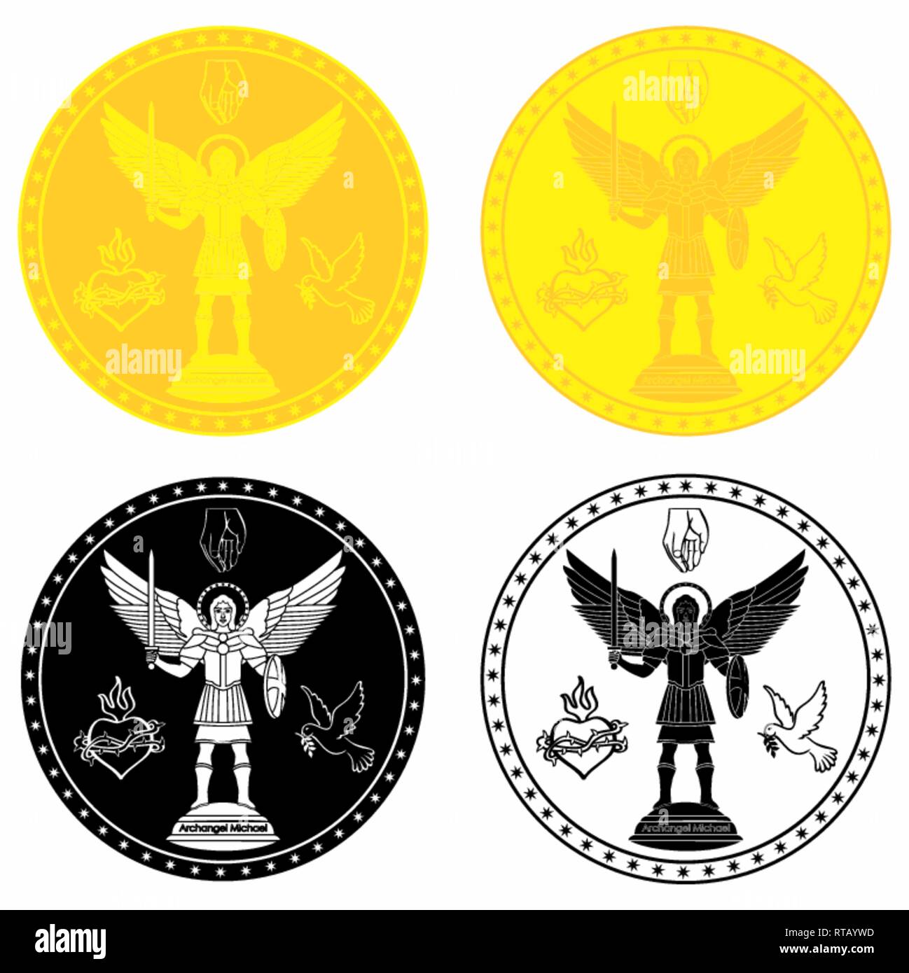 Archangel Michael medal gold and black fill. Stock Vector