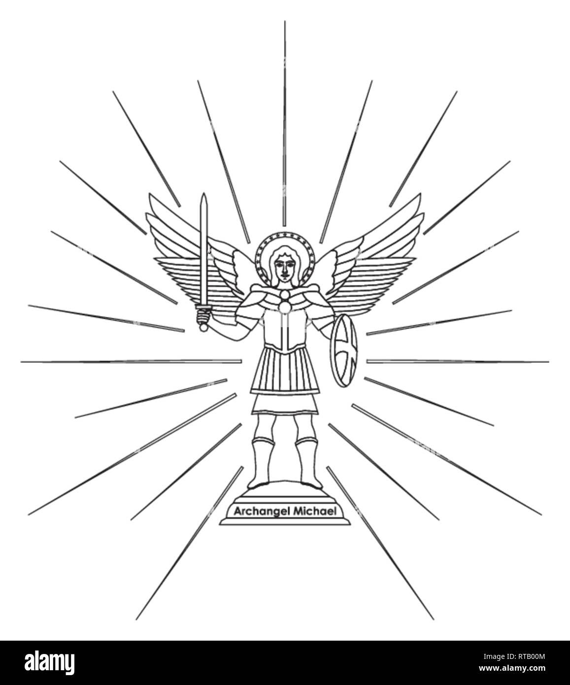 Archangel Michael. Outline only Stock Vector