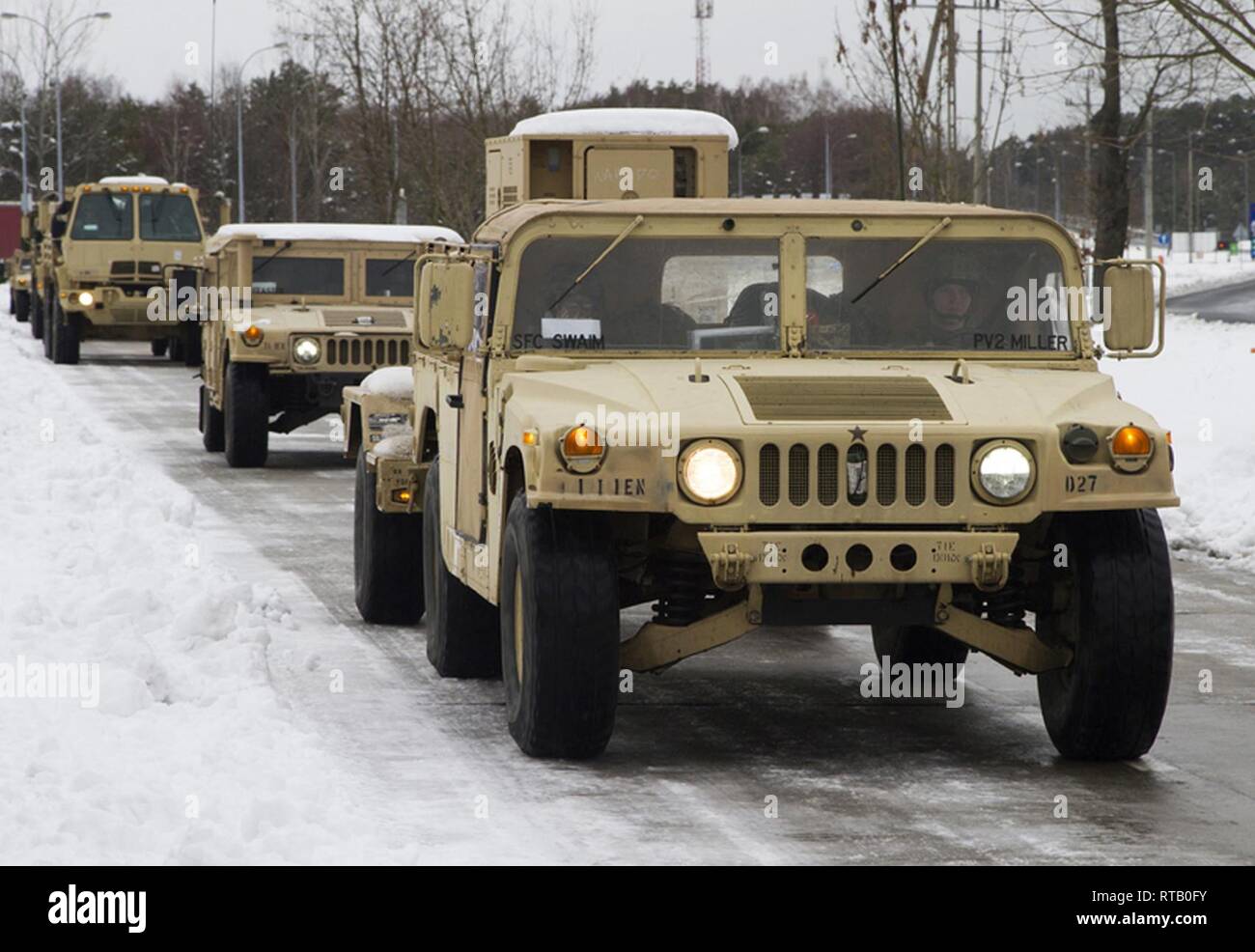 Poland Rotation Fort Riley OLSZYNA, Poland (Feb. 5, 2019) - Vehicles from the 1st Engineer ...