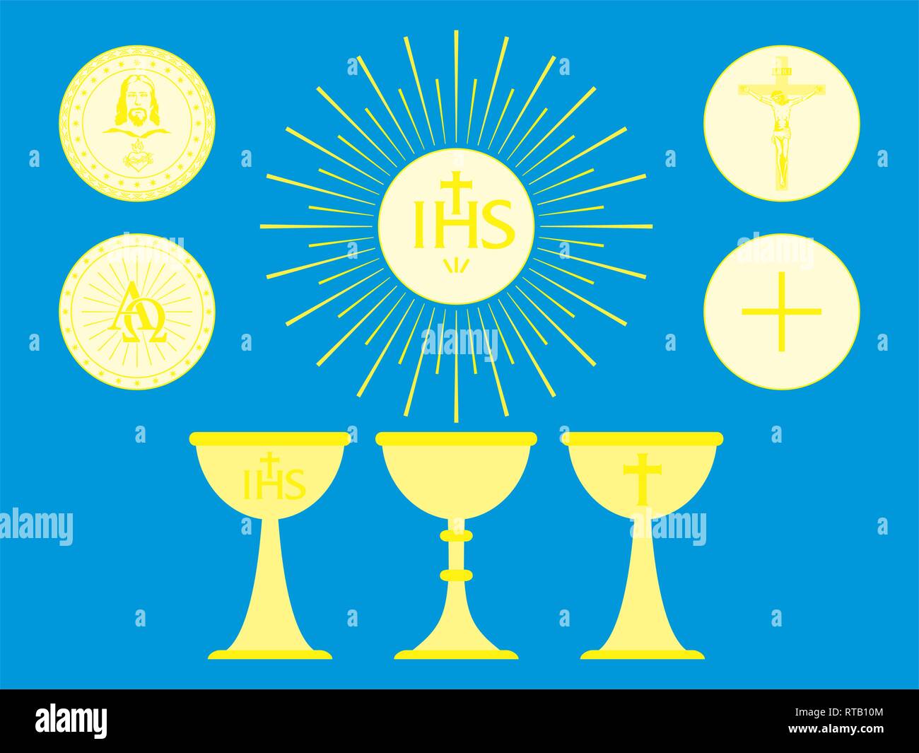 Christian liturgical objects. Host. Consecrated bread and chalice. Stock Vector