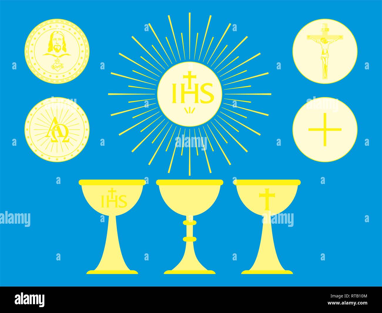 Christian liturgical objects. Host. Consecrated bread and chalice. Stock Vector