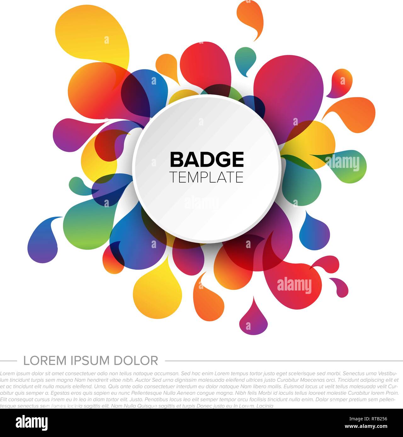 Colorful creative badge / tag template with sample content and fresh ...