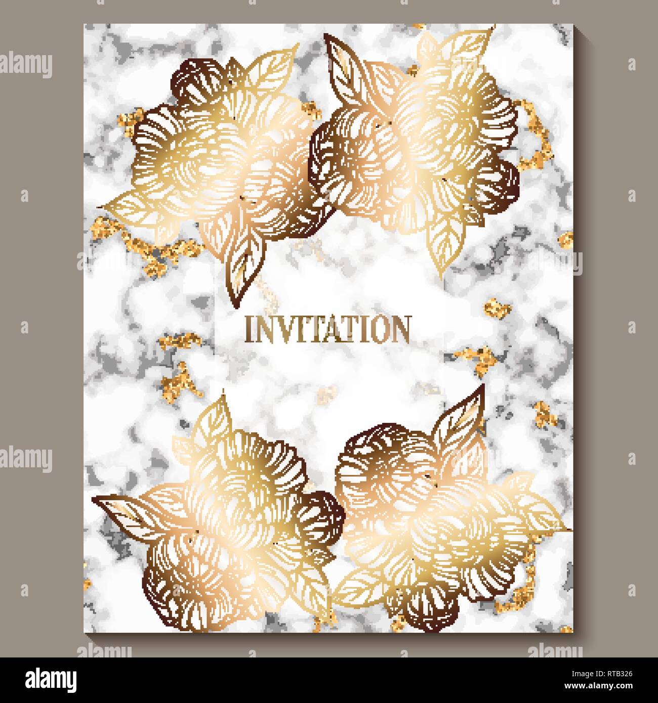 Luxury and elegant wedding invitation cards with marble texture and gold  glitter background. Modern wedding invitation decorated with peony flowers  Stock Vector Image & Art - Alamy