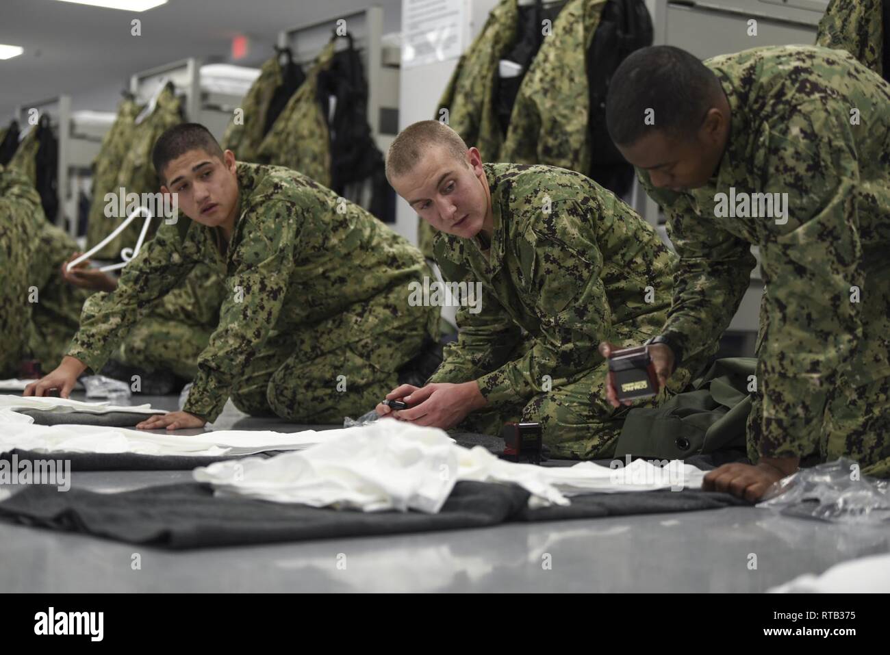 Great Lakes Ill Feb 6 2019 Recruits Stencil Their Uniforms Inside The Uss Arizona Recruit Barracks At Recruit Training Command More Than 30 000 Recruits Graduate Annually From The Navy S Only Boot Camp - rtb naval station great lakes roblox