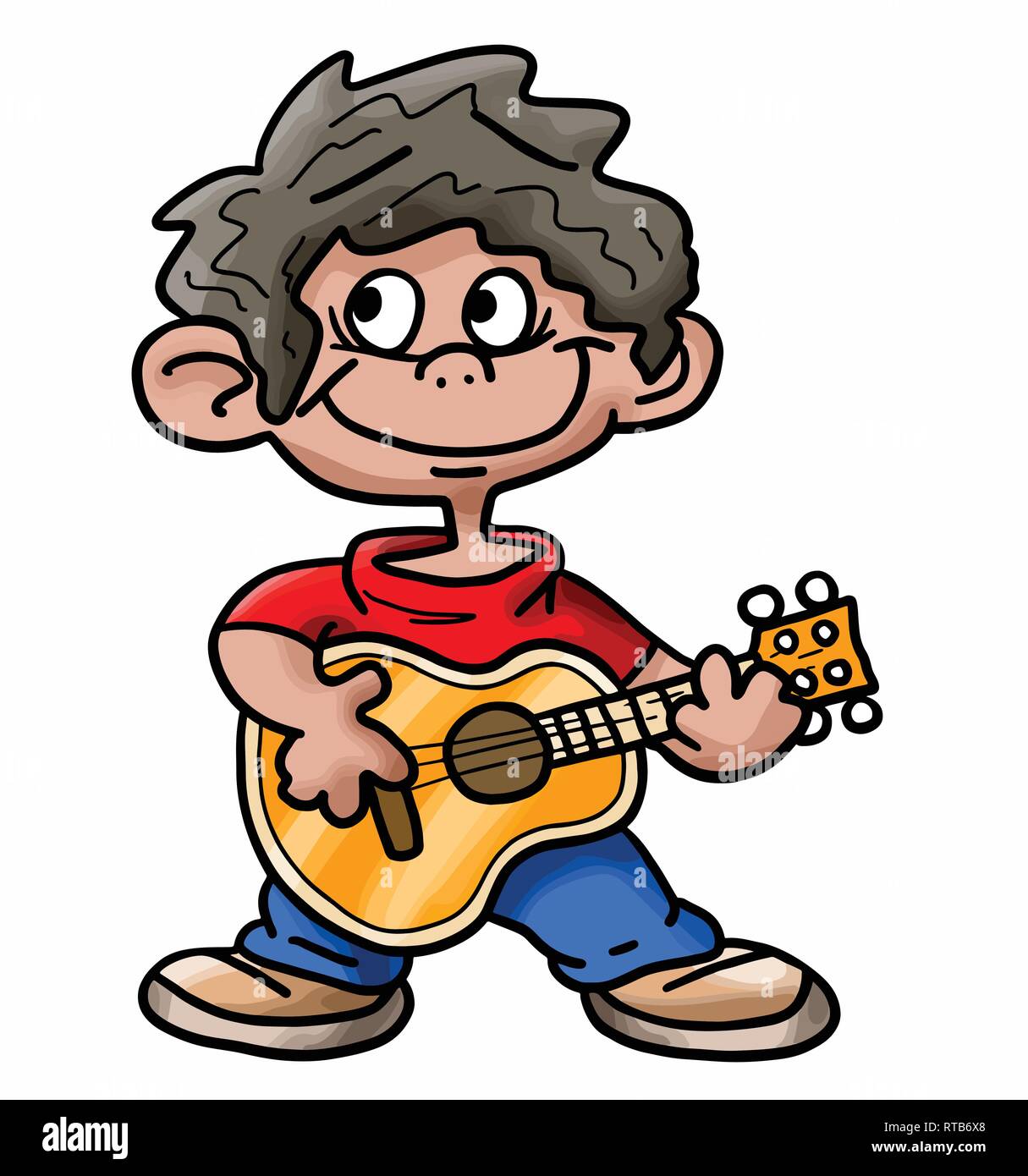 Cartoon Hispanic boy playing guitar vector illustration Stock Vector
