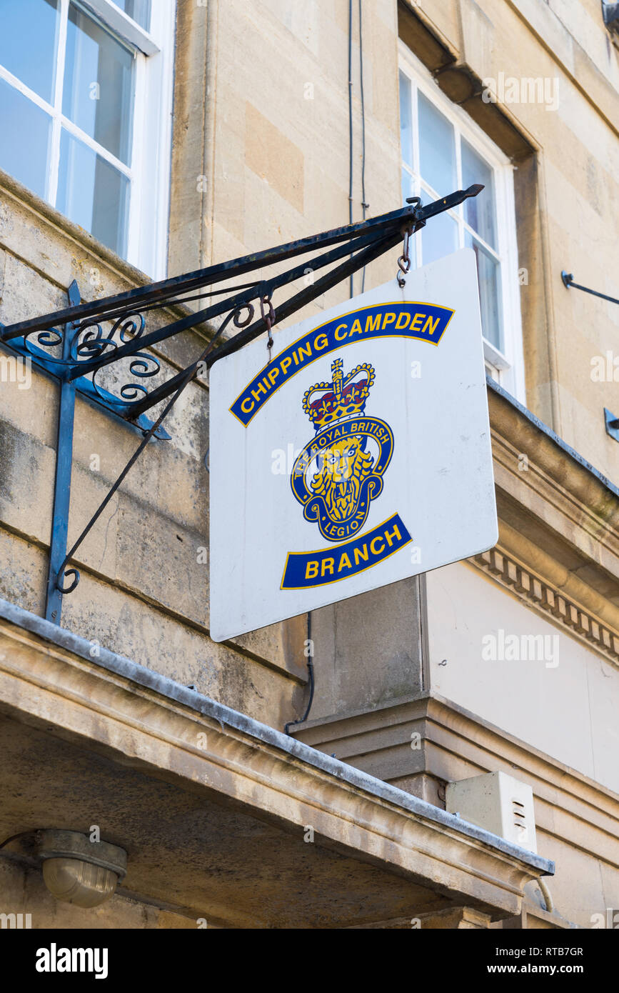Colourful sign for the Royal British Legion in the pretty Cotswold market town of Chipping Campden, Gloucestershire Stock Photo