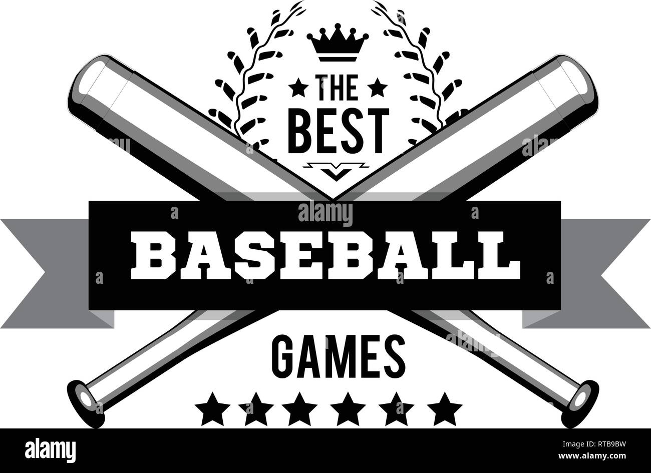 Emblem for the best baseball games consisting of a wreath of baseball laces and bats. Vector Stock Vector