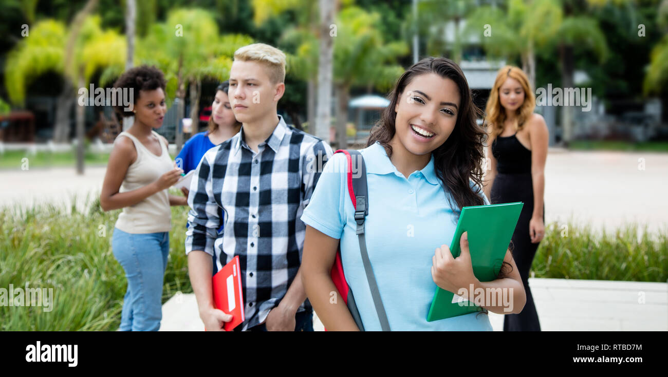 Group of international teenage students outdoor in summer Stock Photo