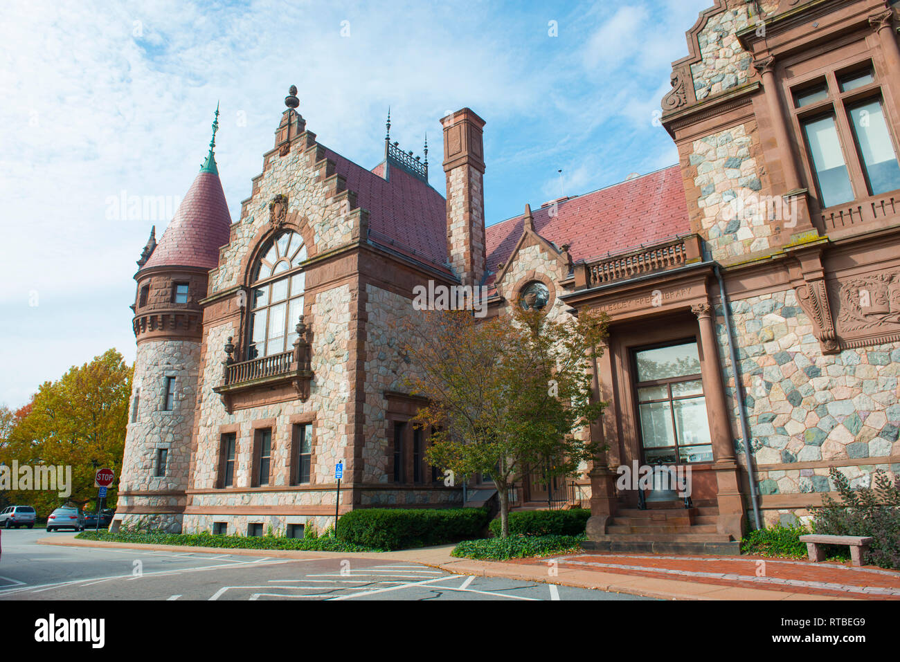 Wellesley Town Hall was built in 1883 with Richardsonian Romanesque style in Wellesley, Massachusetts, USA. Stock Photo