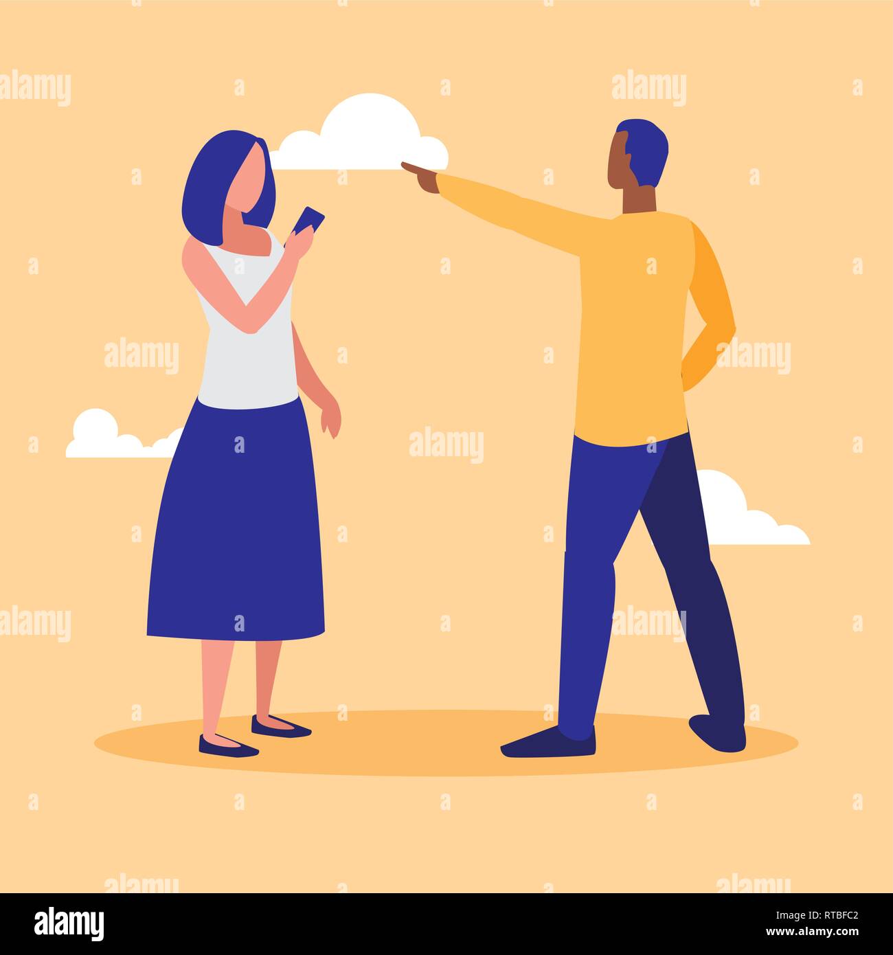 couple using smartphone characters vector illustration design Stock ...