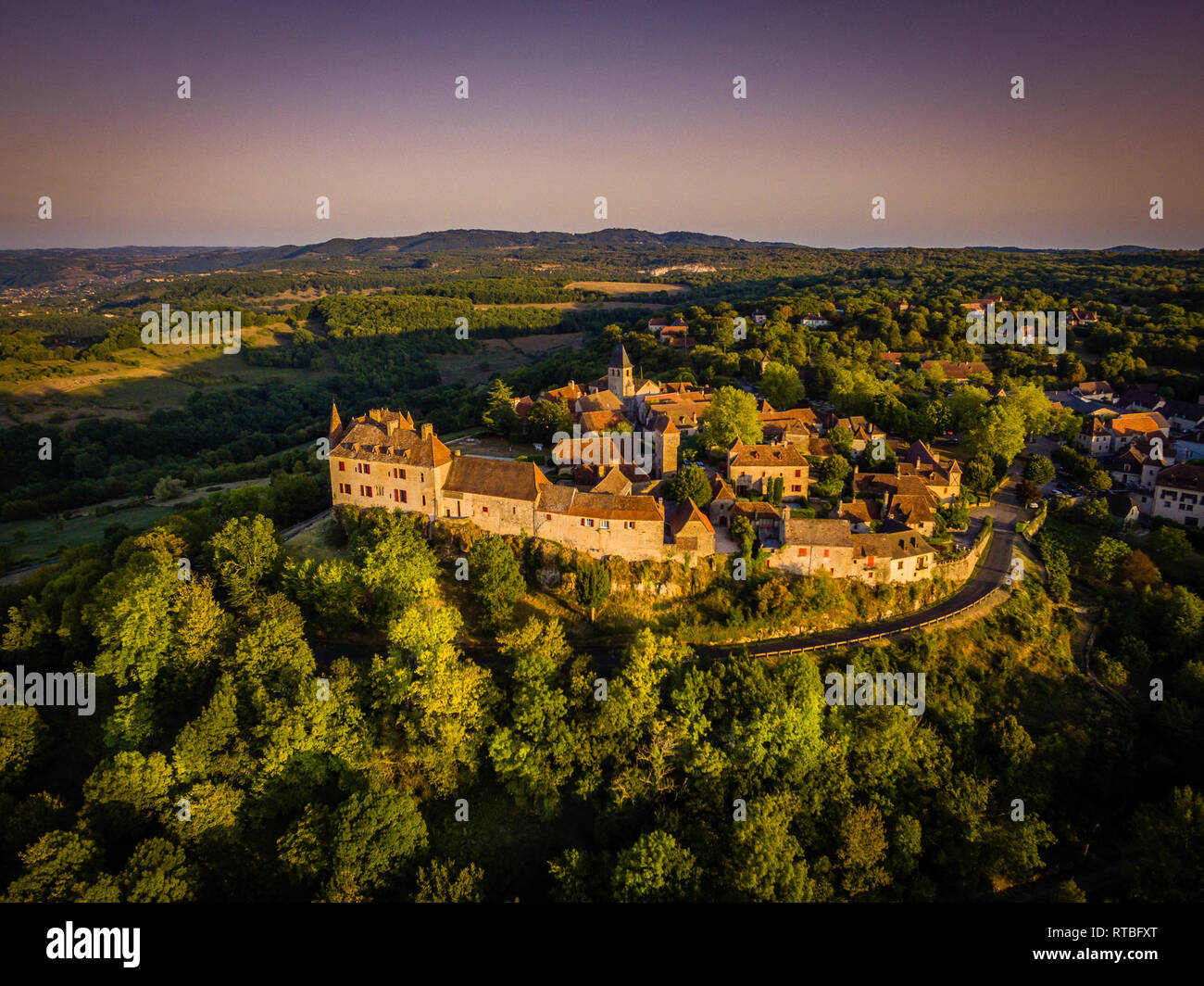 Loubressac perched village aerial view in Occitanie region Stock Photo