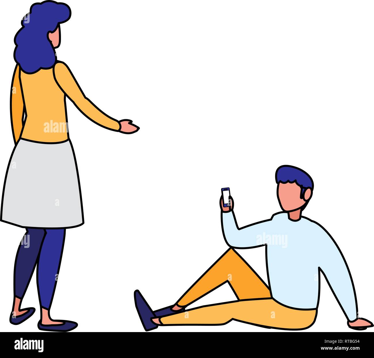 couple using smartphone characters vector illustration design Stock ...