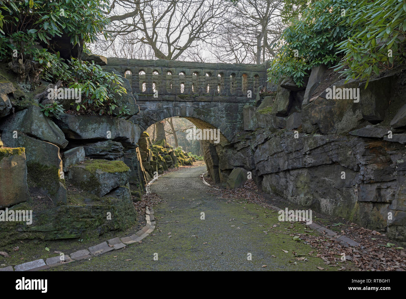 Ornamental Stone Bridge in Beaumont Park, Huddersfield Stock Photo