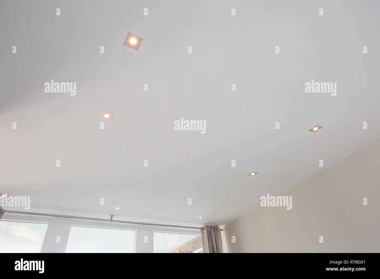 living room ceiling halogen spots, modern design, spot light Stock Photo -  Alamy