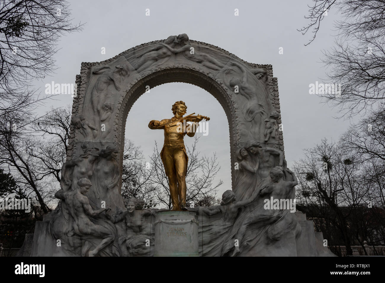 Monument to the composer Johann Strauss (was created in 1921) in Vienna City Park Stock Photo
