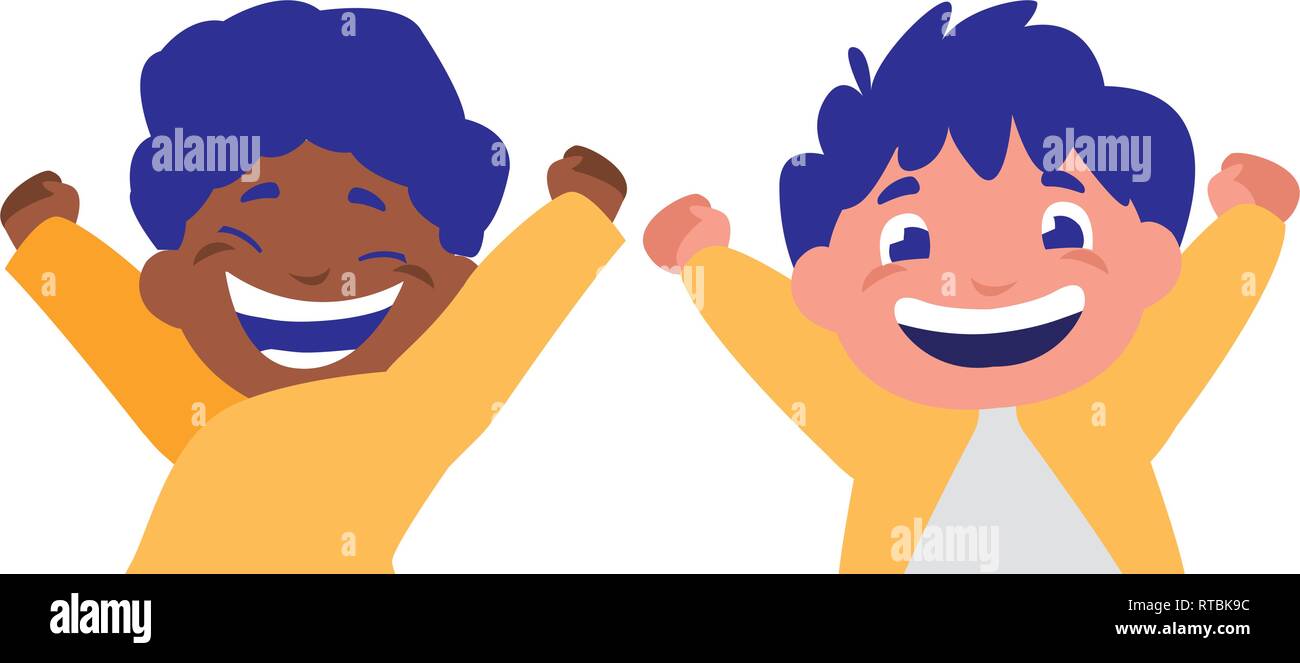 happy interracial boys celebrating vector illustration design Stock ...