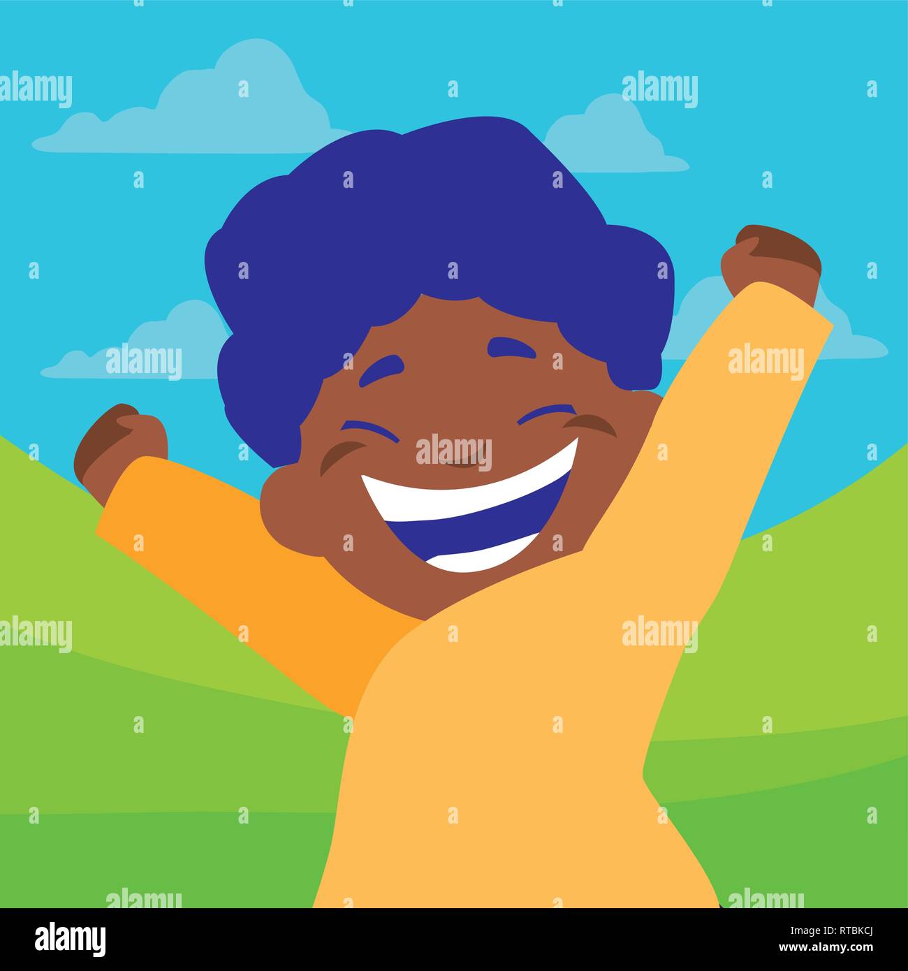 happy black boy celebrating in the camp vector illustration design ...