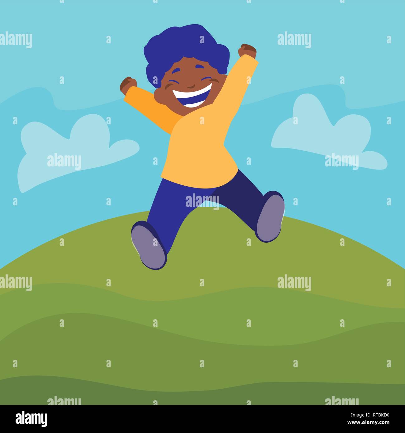 happy black boy celebrating in the camp vector illustration design ...