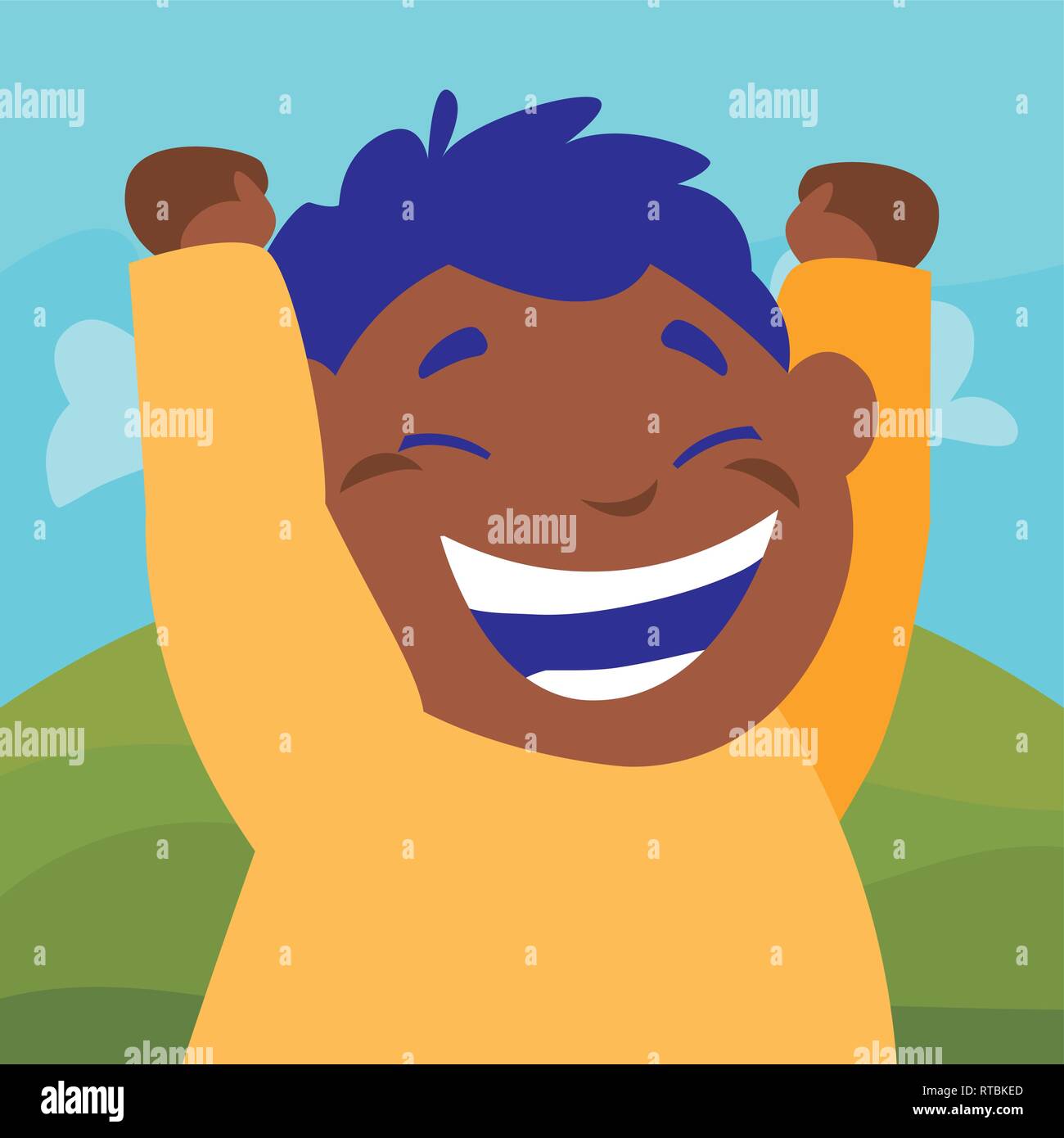 happy black boy celebrating in the camp vector illustration design ...