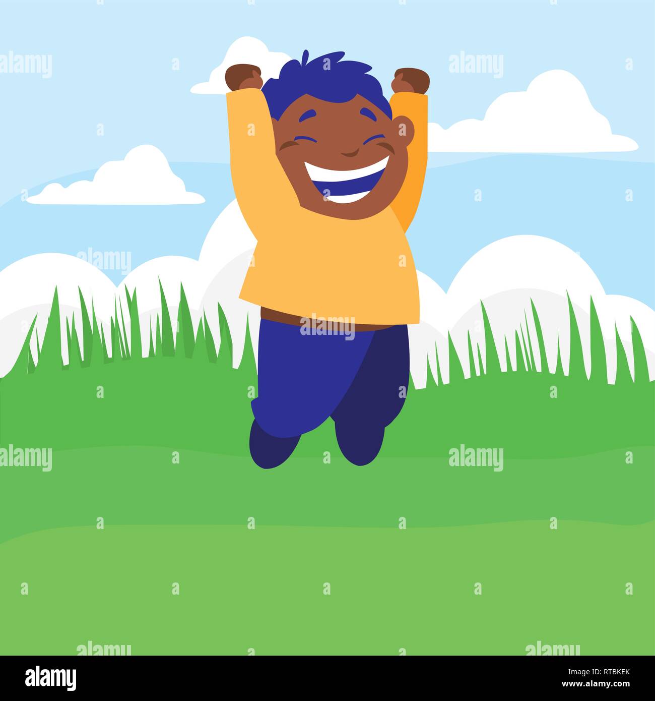 happy black boy celebrating in the camp vector illustration design ...