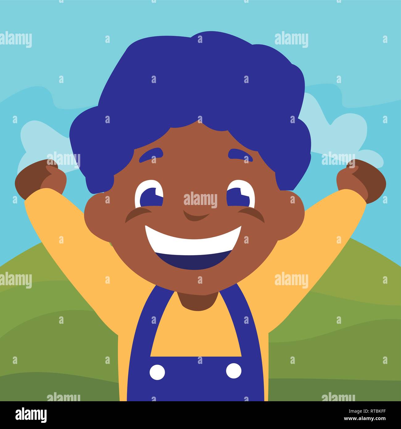 happy black boy celebrating in the camp vector illustration design ...