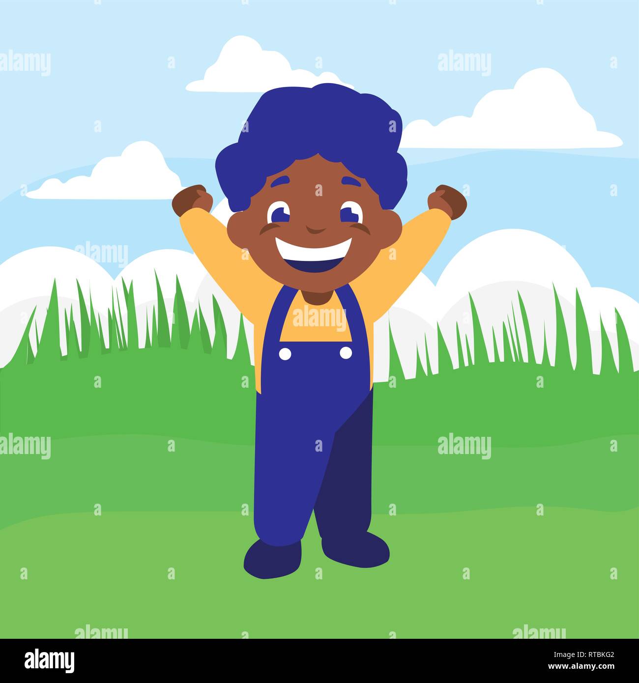 happy black boy celebrating in the camp vector illustration design ...