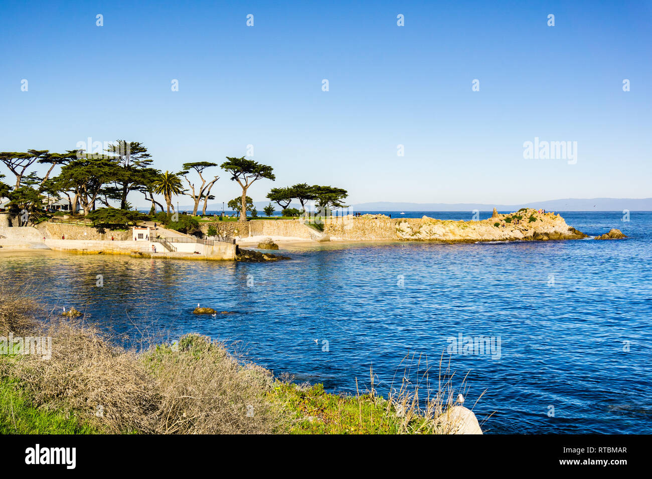 Lovers Point on a sunny and clear winter day, Pacific Grove, Monterey bay area, California Stock Photo