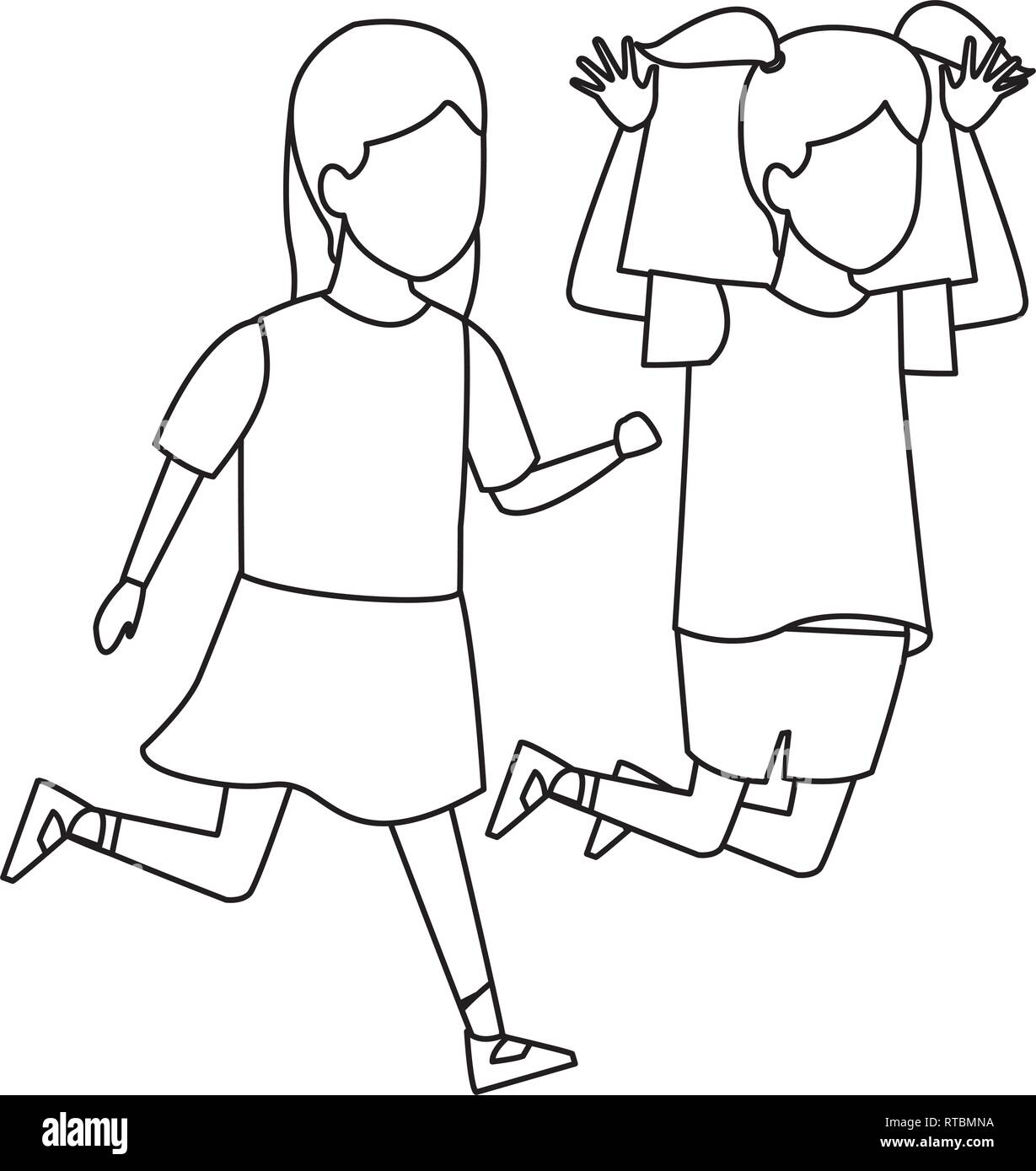 Kids playing cartoons black and white Stock Vector Image & Art - Alamy