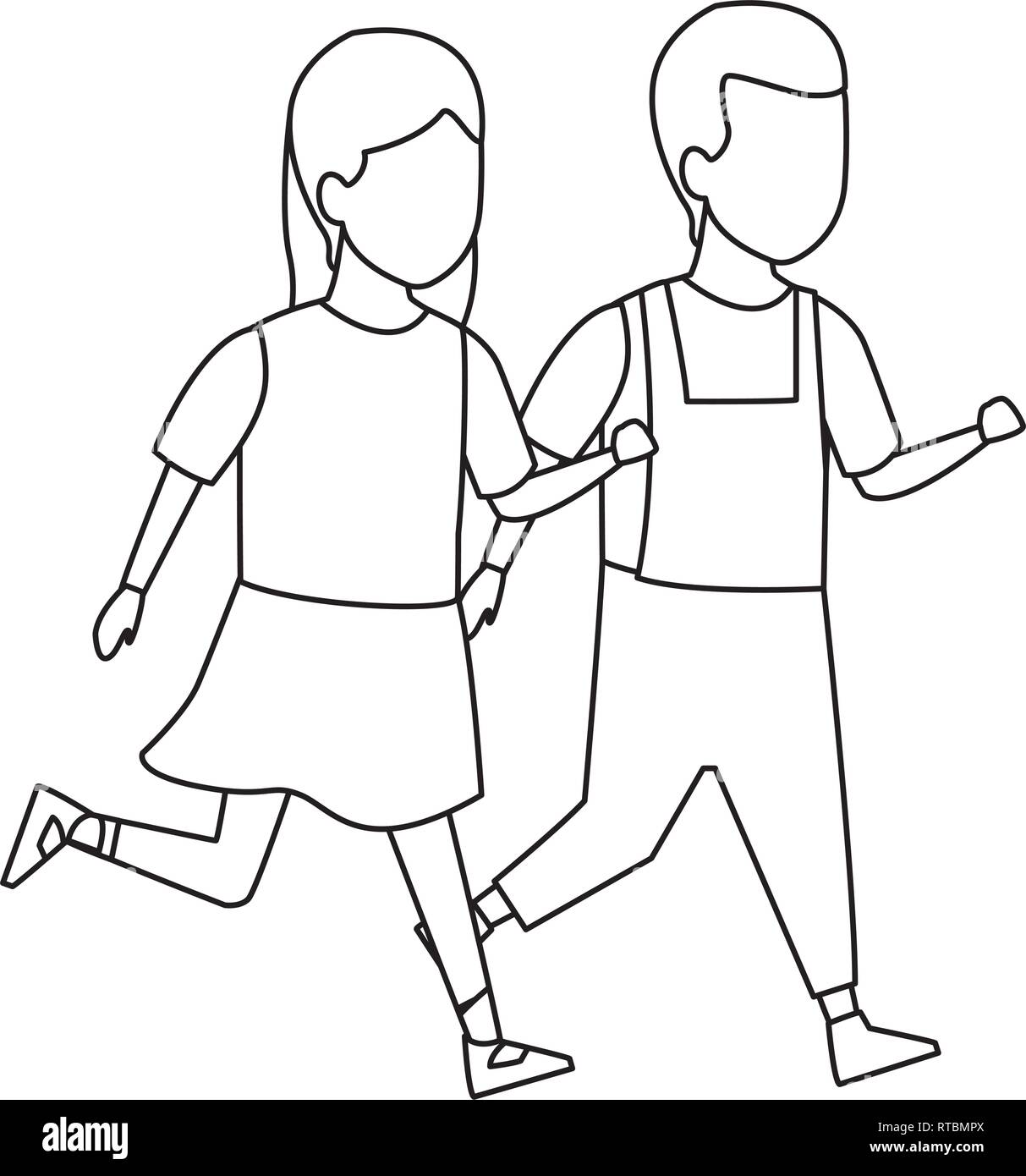 Kids Playing Cartoons Black And White Stock Vector Image Art Alamy