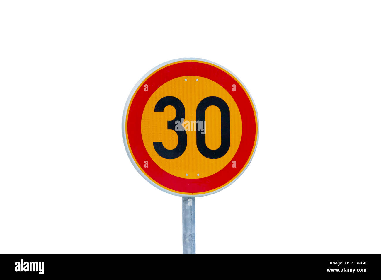 Speed limit 30 kilometers per hour road sign on pole isolated on white background Stock Photo Alamy