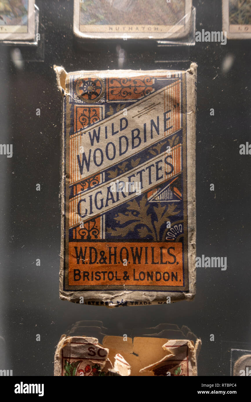 A packet of Wild Windbine cigarettes from World War One, York Castle Museum, York, Yorkshire, UK. Stock Photo