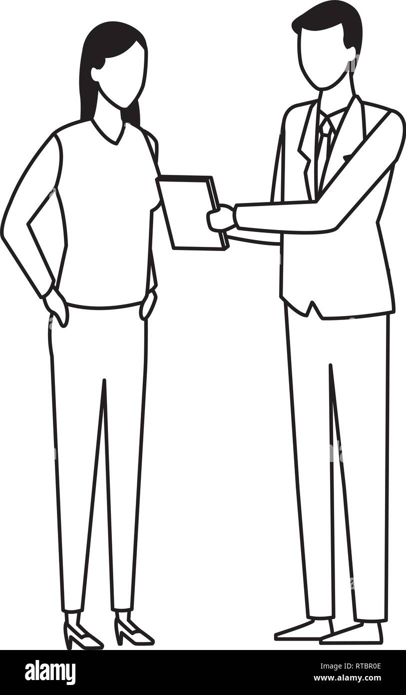 business teamwork meeting faceless black and white Stock Vector Image ...