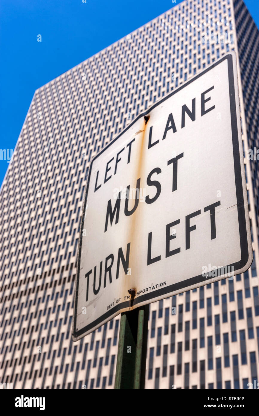 Left Lane Must Turn Left sign, Manhattan, New York USA Stock Photo