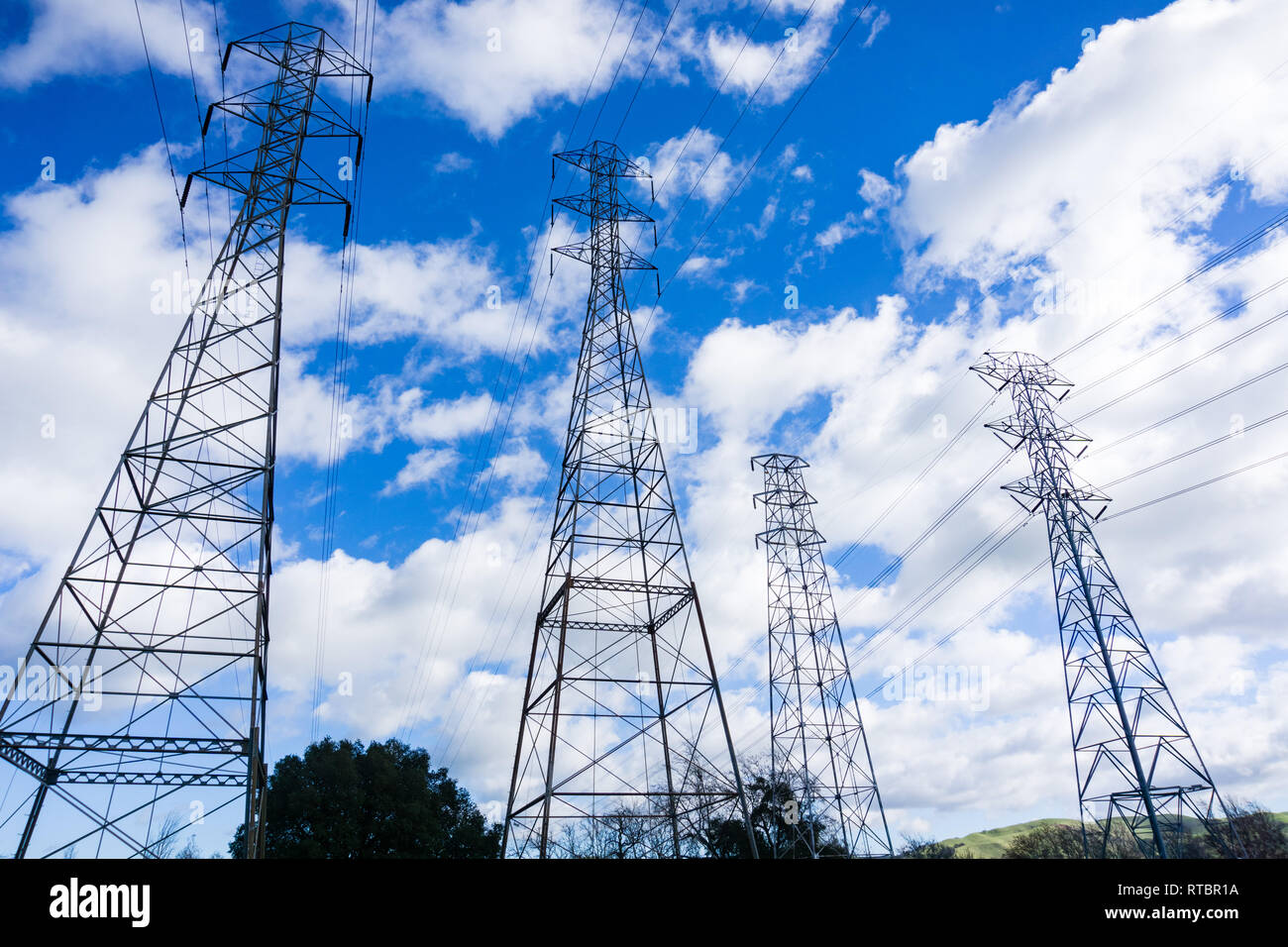 High voltage electricity towers, California Stock Photo