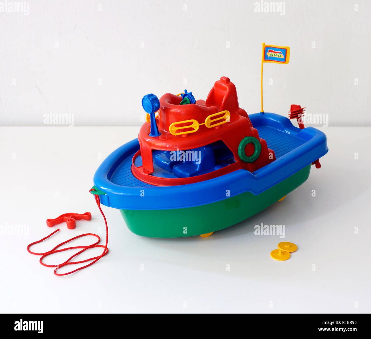 Vintage toy boat, colored plastic Stock Photo
