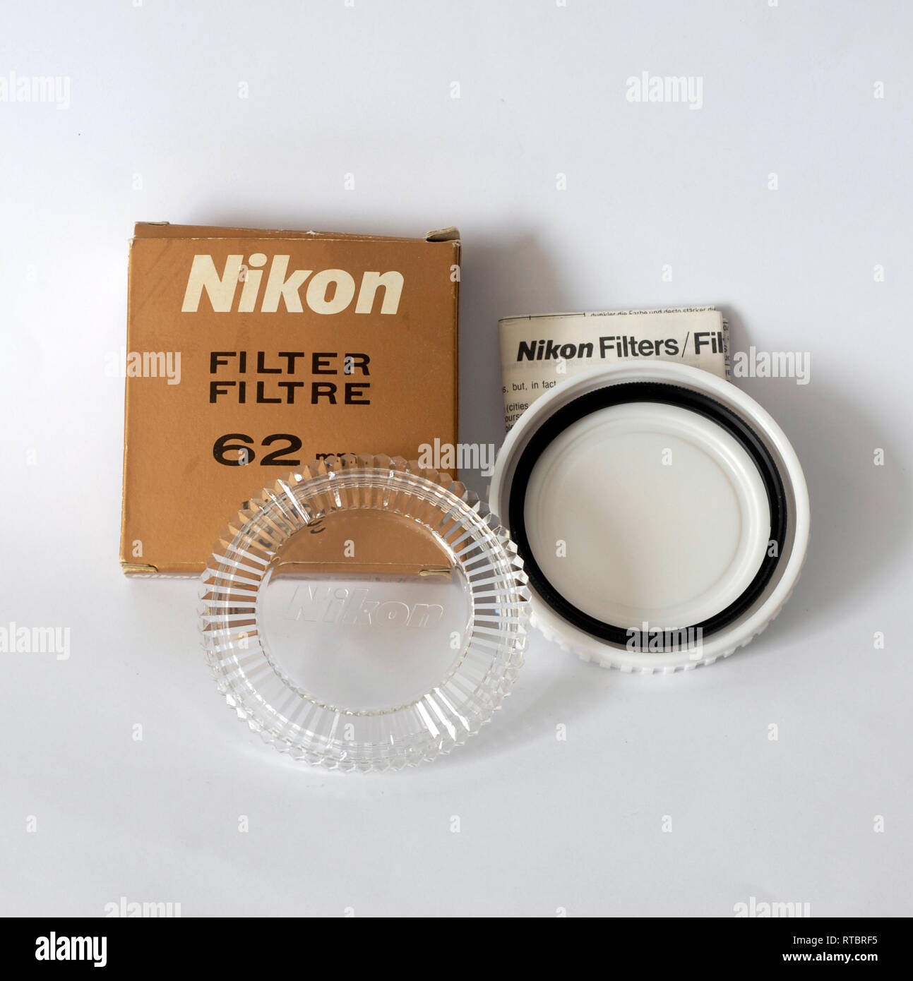Filter for photographic camera lens. Nikon brand, in its original box Stock  Photo - Alamy