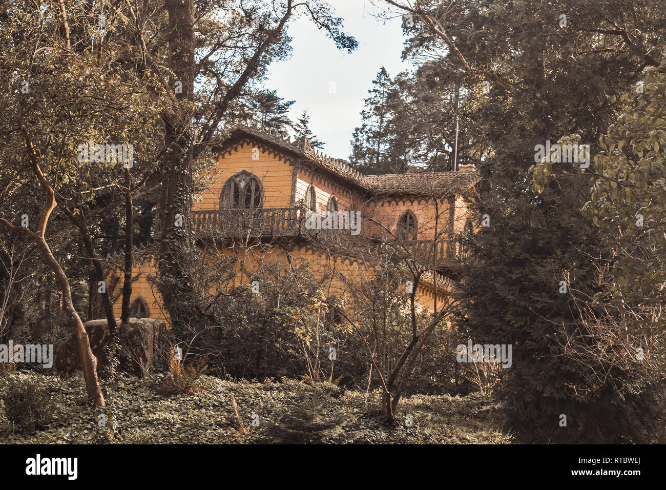 Chalet of the Countess of Edla decorated with cork in the Gardens of Palacio de Pena Stock Photo