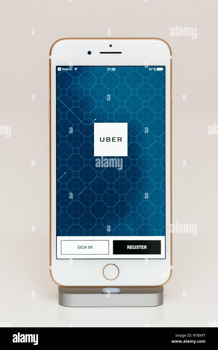 Uber App Smart Phone High Resolution Stock Photography and Images 