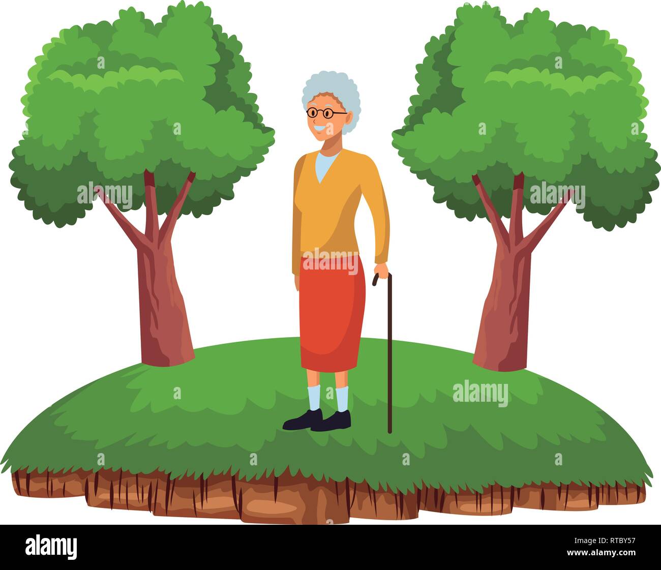 old woman with cane Stock Vector