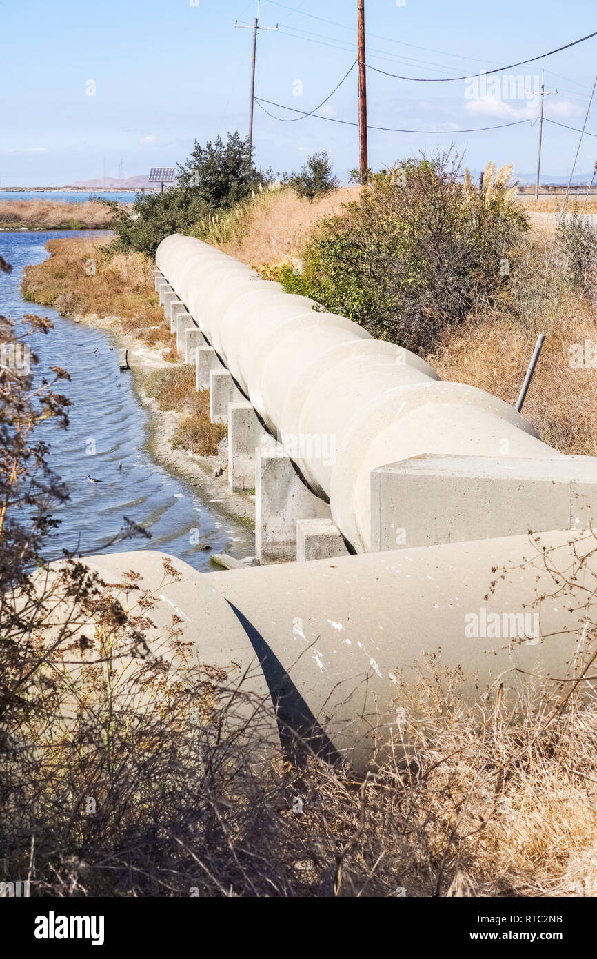 Cement pipeline, near the Sunnyvale Water Pollution Control Plant, San Francisco Bay Area