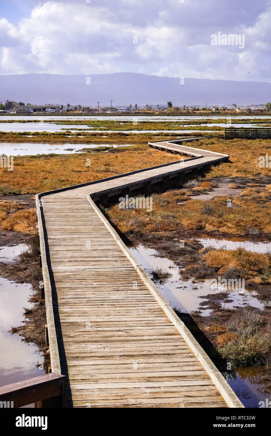 Boardwalk through Alviso Marsh, South San Francisco Bay, California Stock Photo